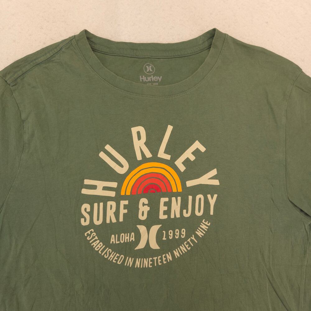 Hurley Surf & Enjoy Casual Crew Neck Graphic T-Shirt Mens Size Medium M Green